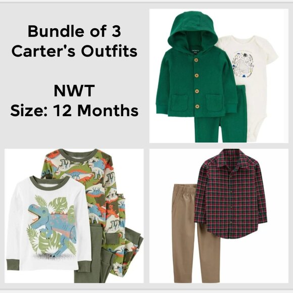 🚨 50% OFF BUNDLES! ENDS 12/7 🚨 Bundle of 3 NWT Carter's Outfits - Size 12 months - Picture 1 of 16